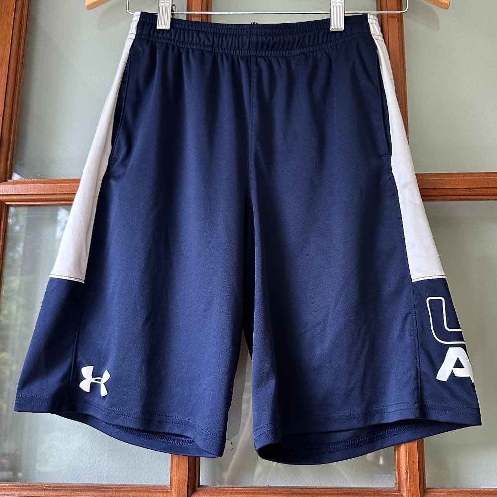 Under Armour Navy Blue Wordmark Shorts Size YLG